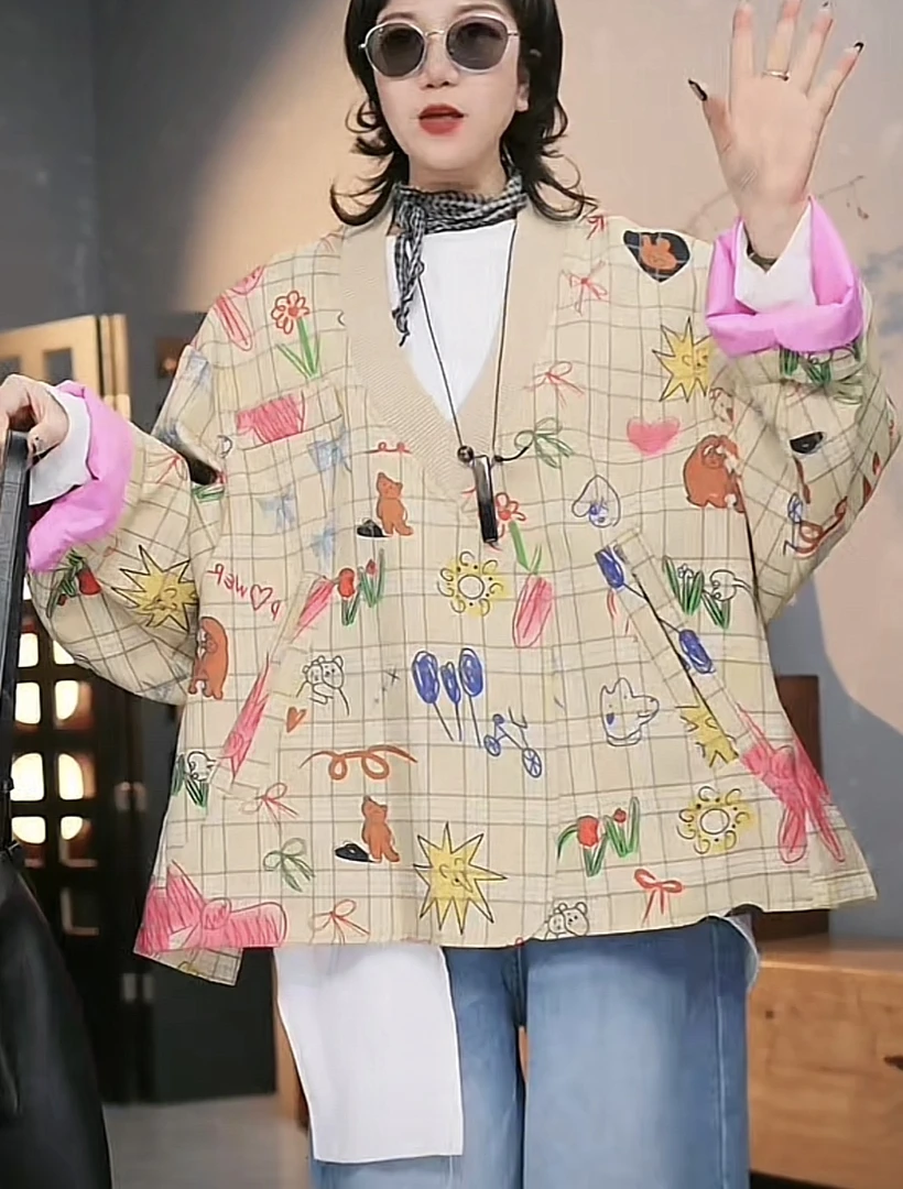 大米-2025年原创涂鸦套头格子西装-5082