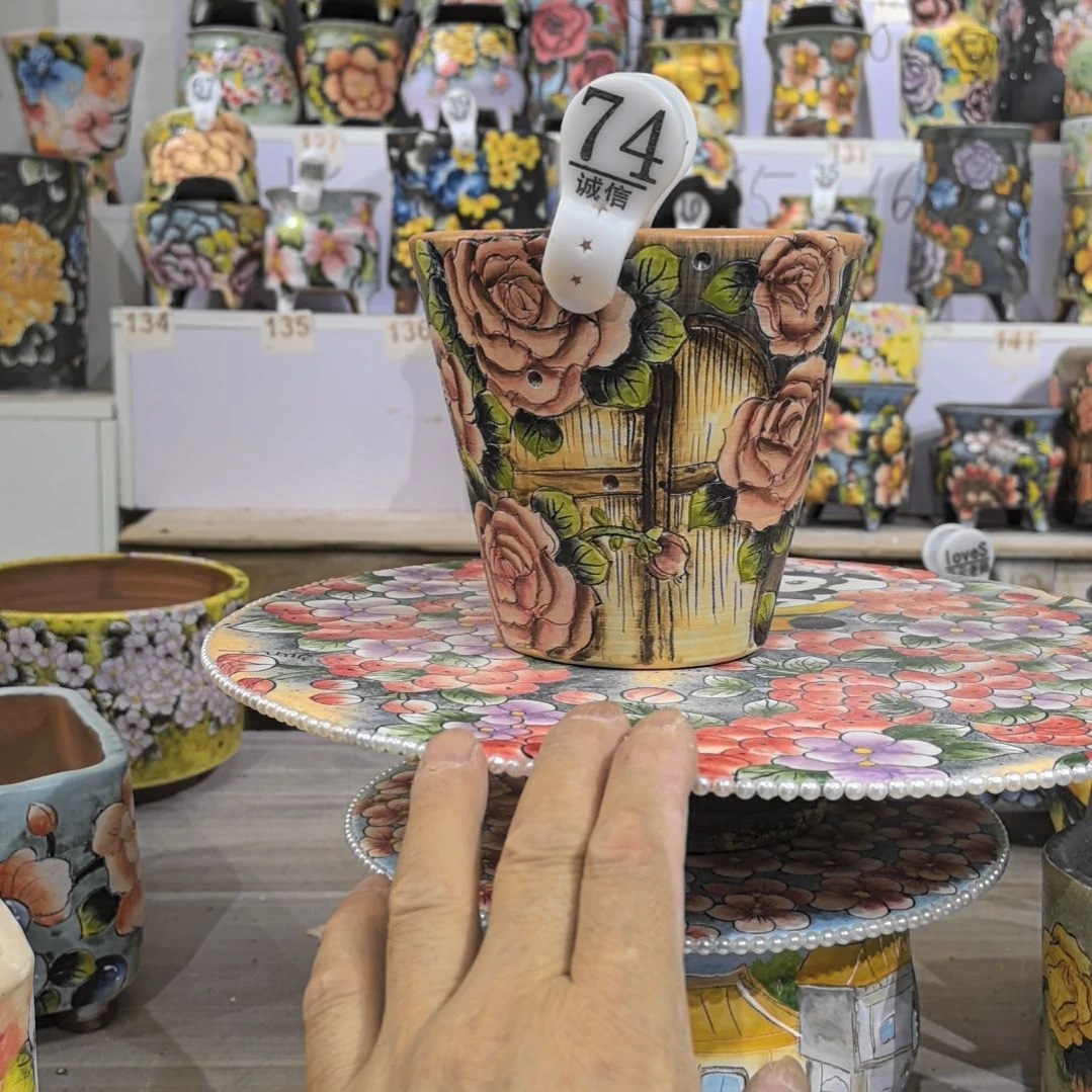 红泥花盆景德镇陶瓷