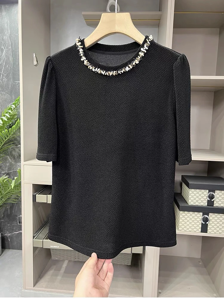 美娅MY 法式醋酸泡泡T短袖气质时尚百搭