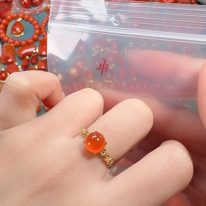 南红玛瑙银S925镶嵌戒指