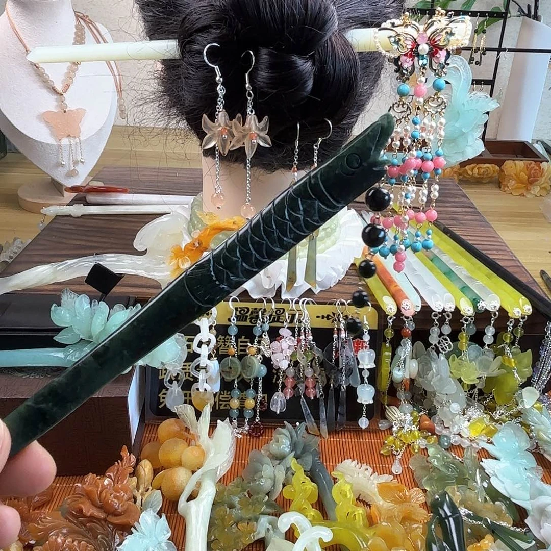 蛇纹石玉合金发饰