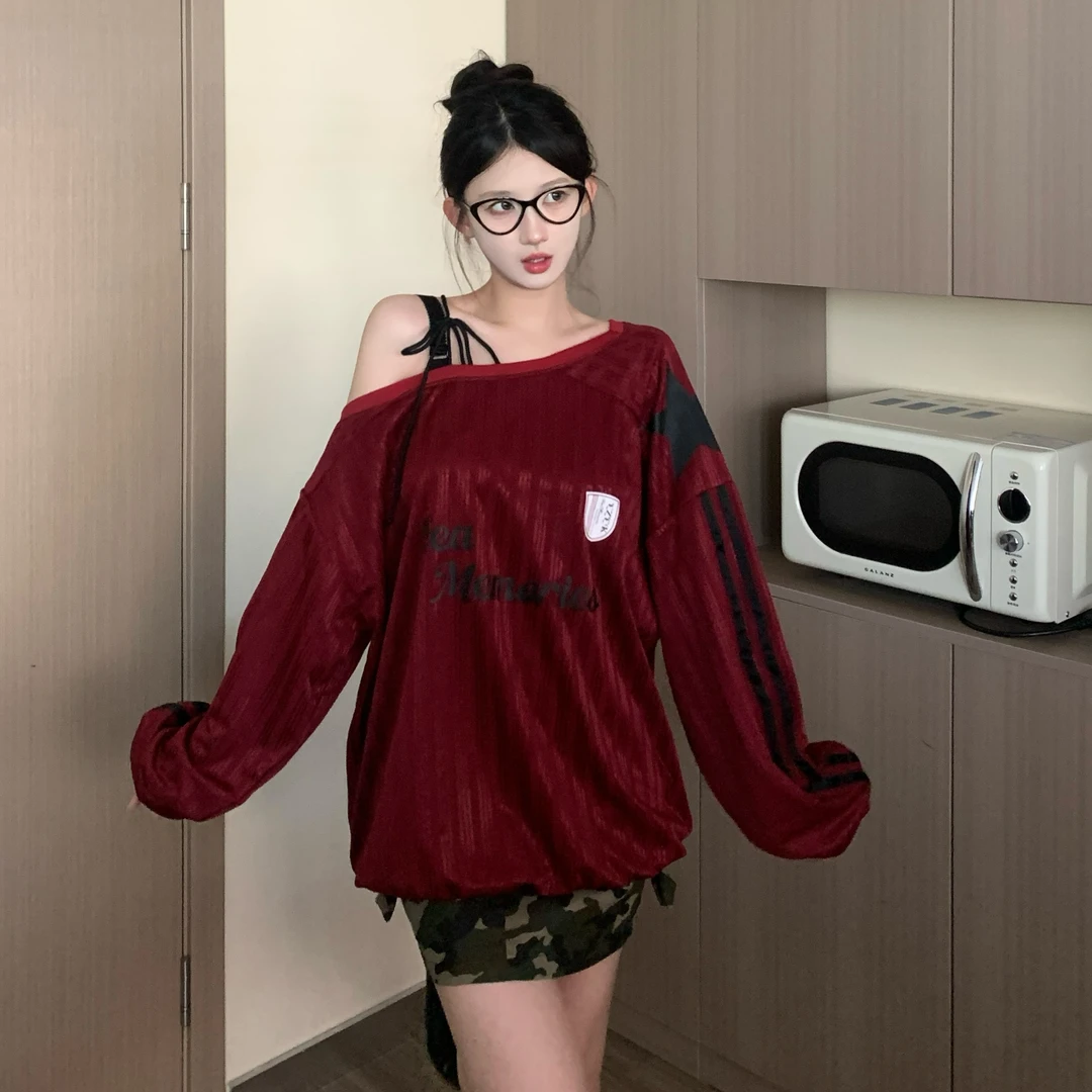 【直播间清仓款no退no换】EZEK美式卫衣女宽松显瘦漏肩辣妹上