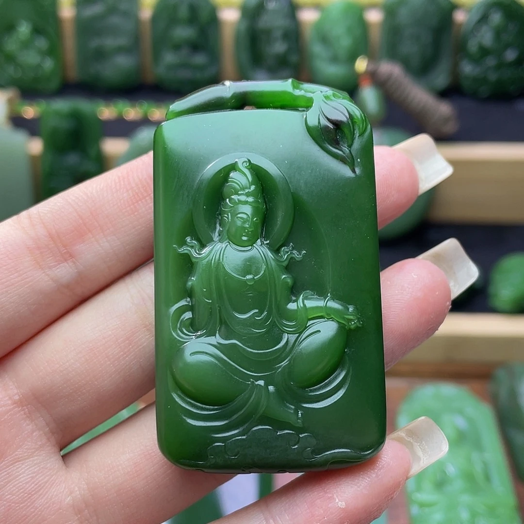 和田玉未镶嵌颈饰阳绿·自在观音