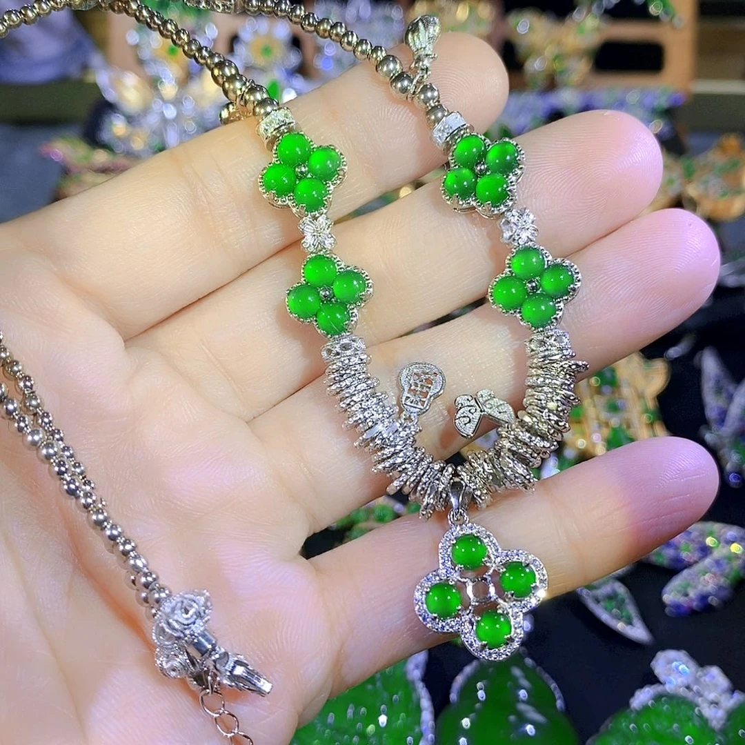 吊坠(不含链)银S925镶嵌翡翠