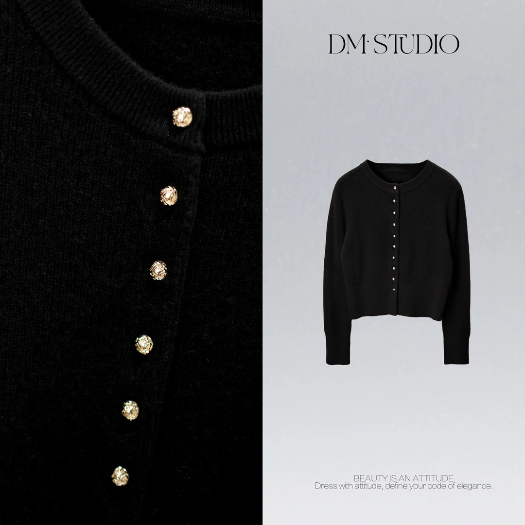 DEDM•STUDIO/气质减龄慵懒感针织排扣圆领纯色开衫2509ZZS/2851