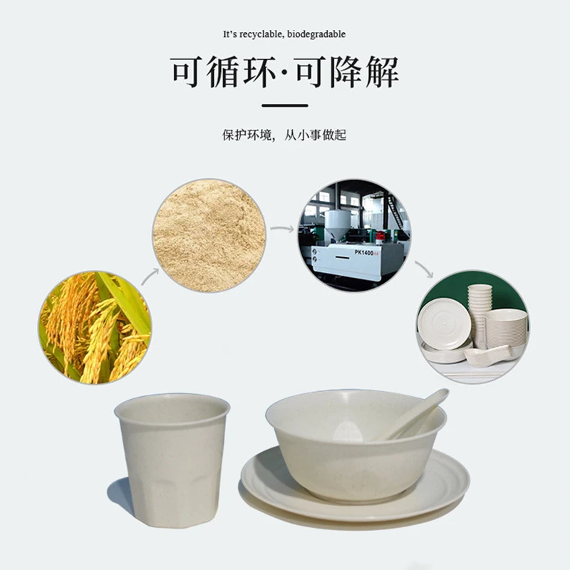一次性碗筷5件套装家用聚野餐可降解加厚碗筷碟杯勺子稻壳餐具
