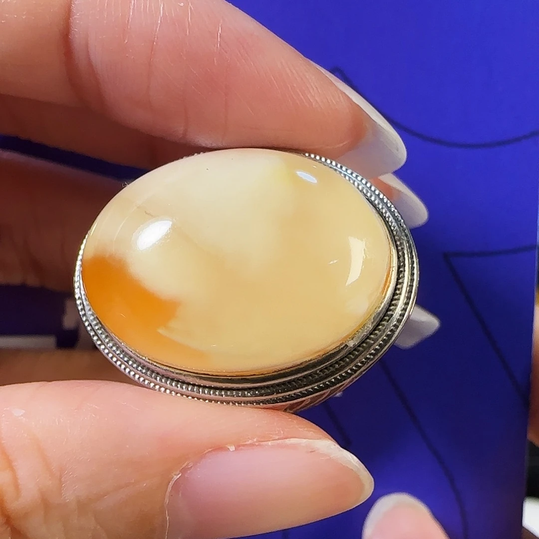蜜蜡未镶嵌戒指白蜡橘底戒指