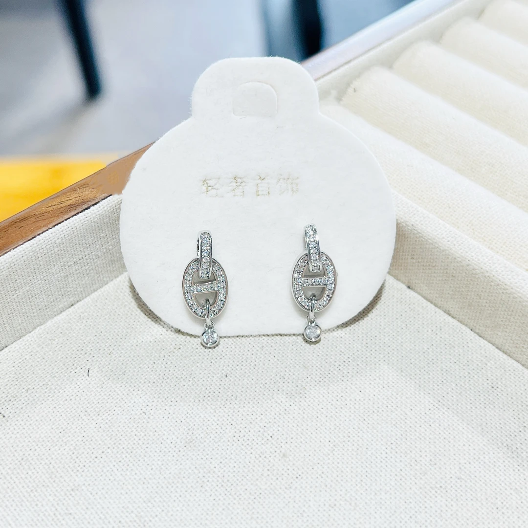 铜合金锆石耳饰 ES-182通勤高级感日韩猪鼻子满钻简约百搭耳饰