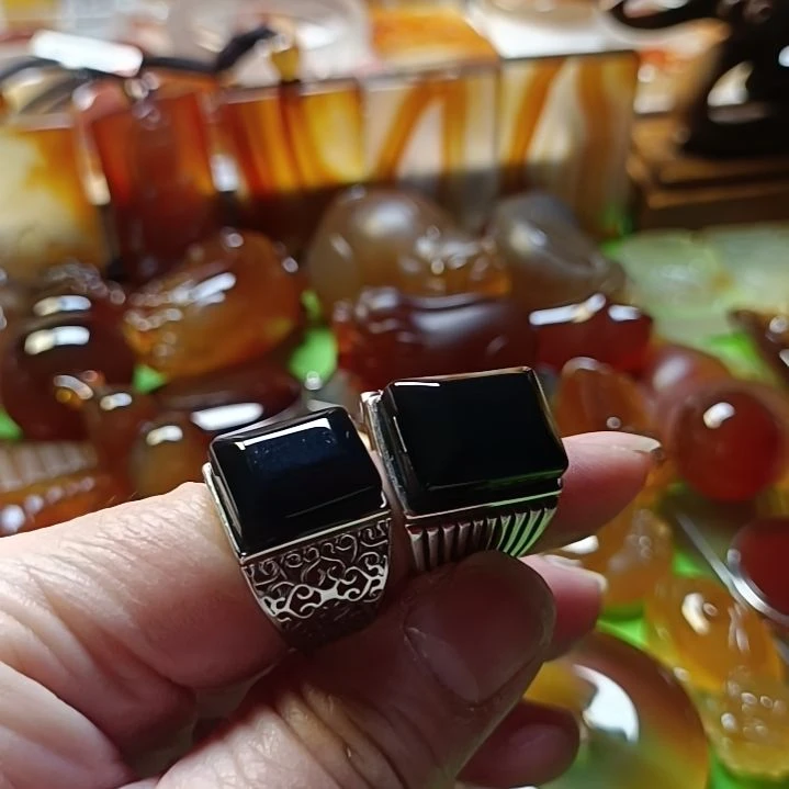 玛瑙/玉髓戒指银S925镶嵌㞮*