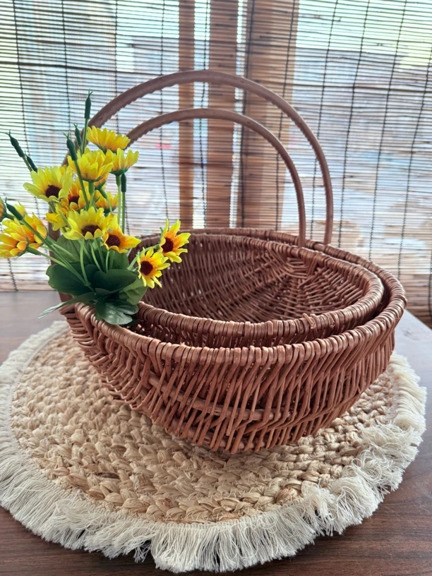 野餐蓝西瓜篮柳编筐柳条把手套二