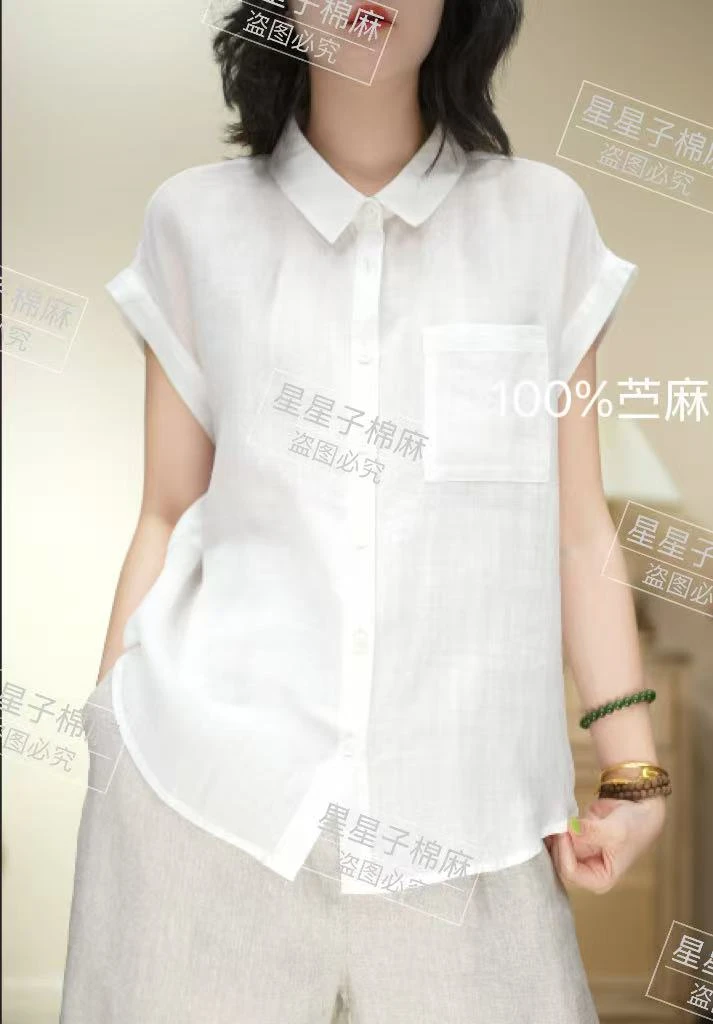 纯苎麻气质衬衣时尚休闲百搭夏季显瘦衬衫66198