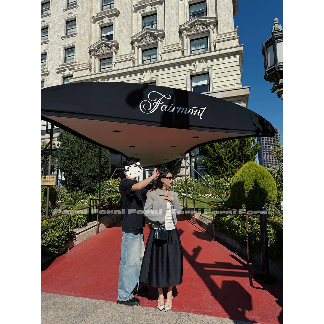 FORNI 奥黛丽赫本 法式赫本风压褶蓬蓬花苞裙