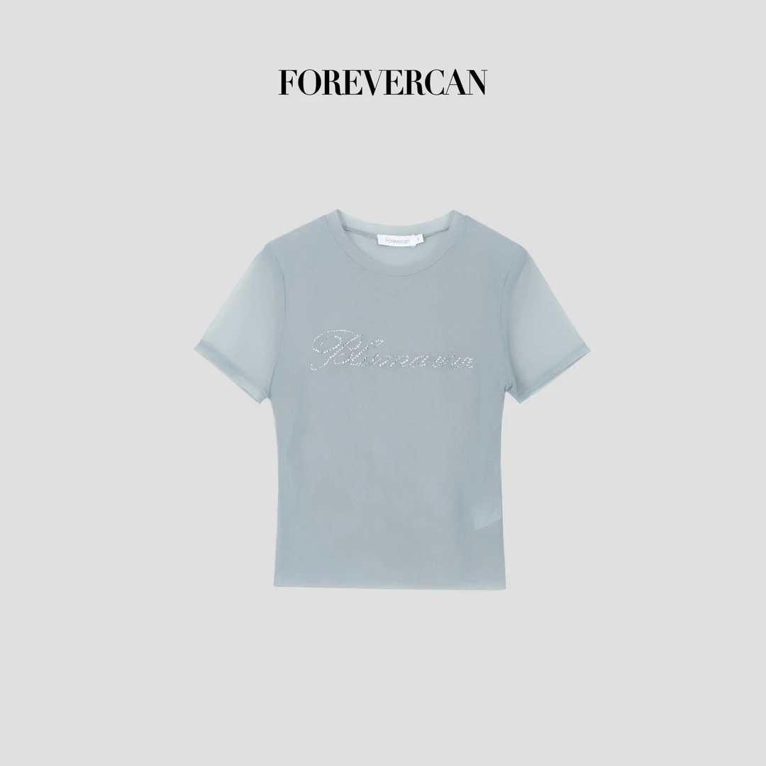 FOREVERCAN极简雾霾蓝施华钻特调雾霾蓝T恤 ST18963