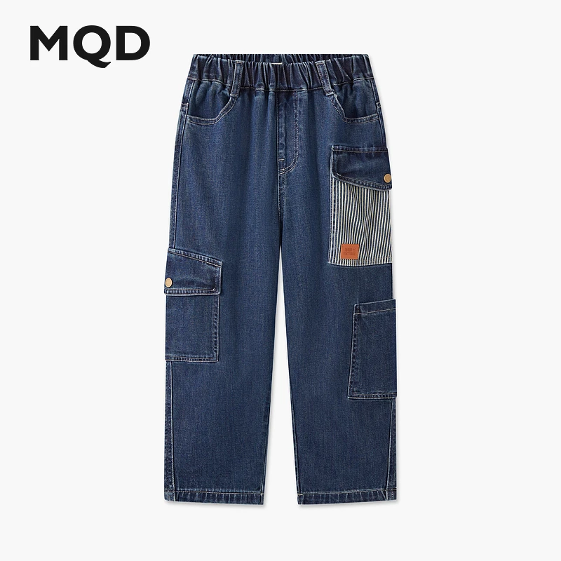 MQD童装男童25春新品学院风休闲百搭水洗锥形裤牛仔裤9651W1413