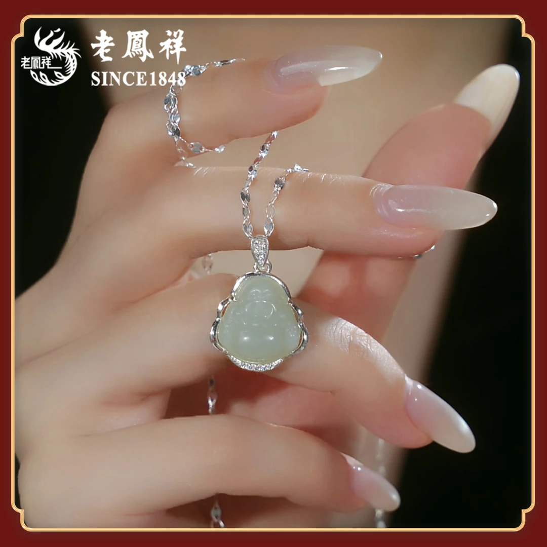 老鳯祥弥勒佛佛公镶嵌时尚百搭项坠