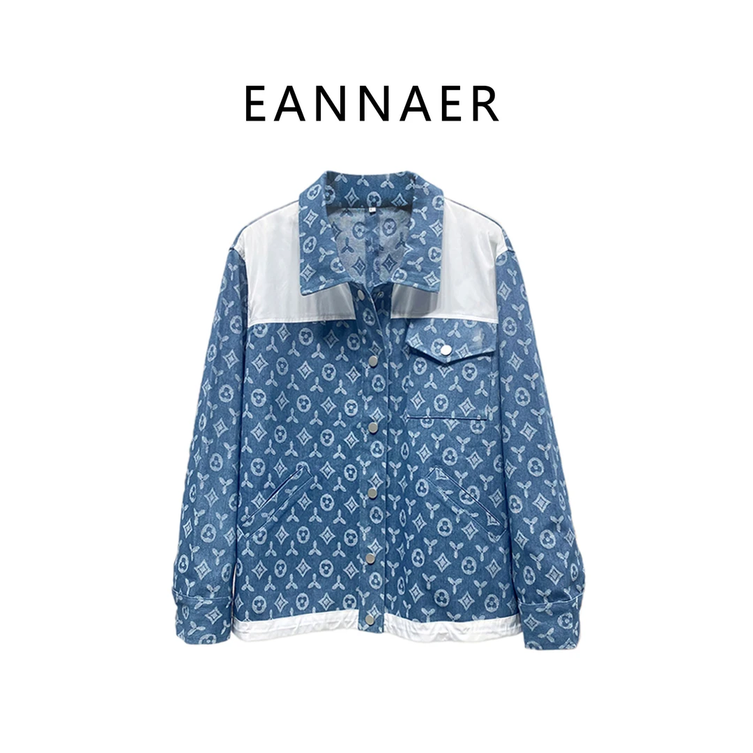 延奈儿  轻奢风老花洗水牛仔女士夹克外套春秋百搭白色小香风蓝色