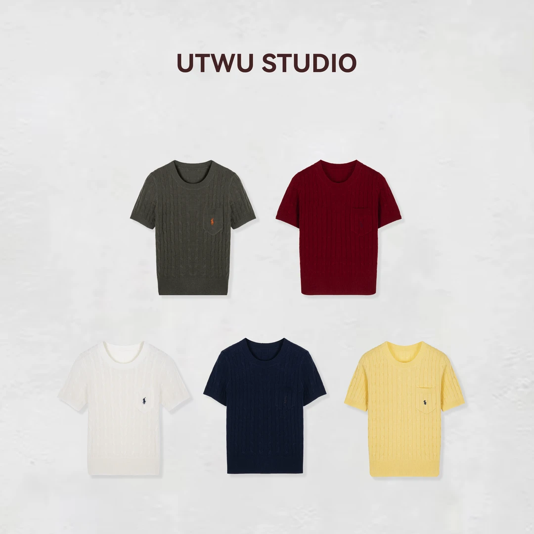 UTWU「拉夫女孩」羊毛混纺老钱绞花短袖针织衫S25C1066