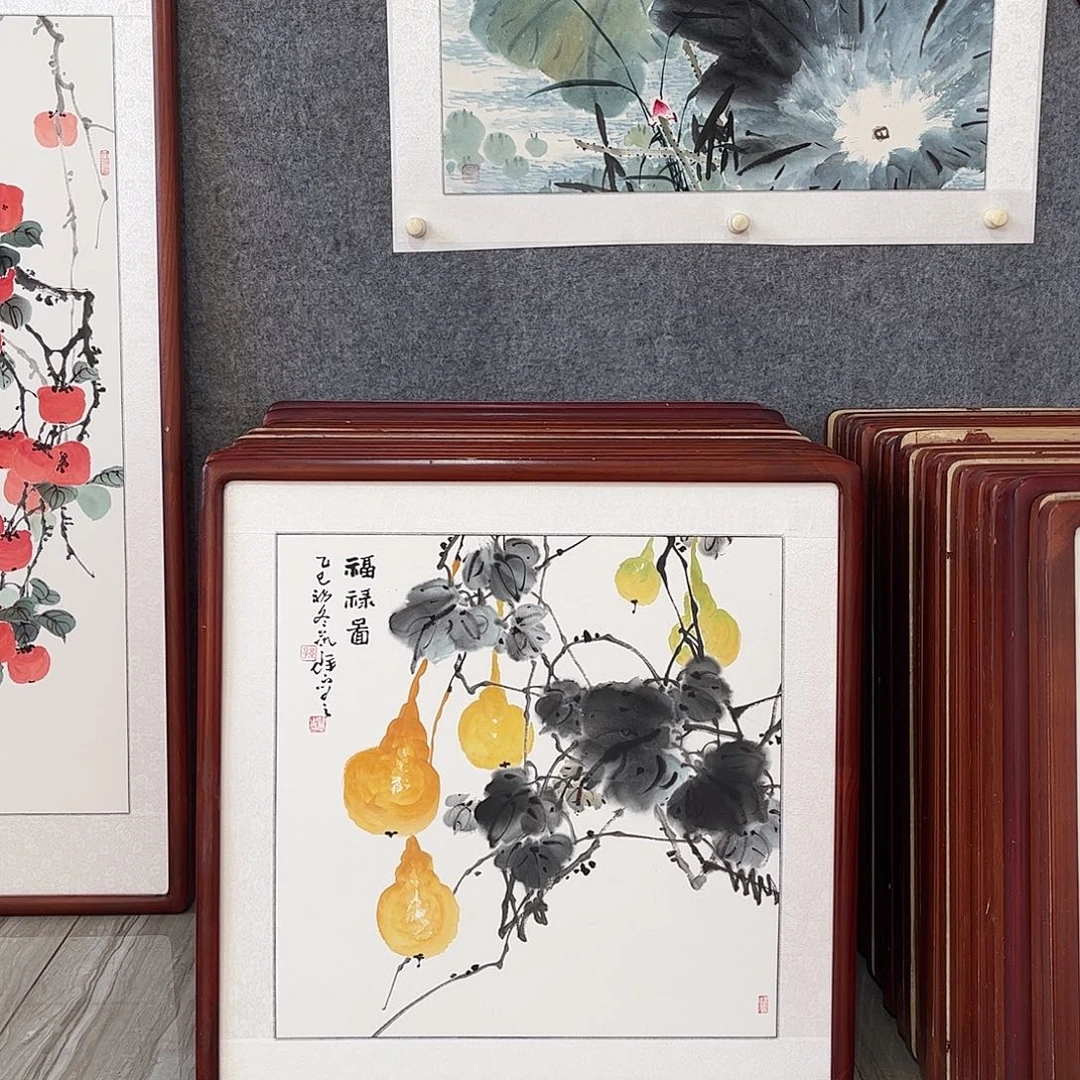 国画书画作品带框63×63