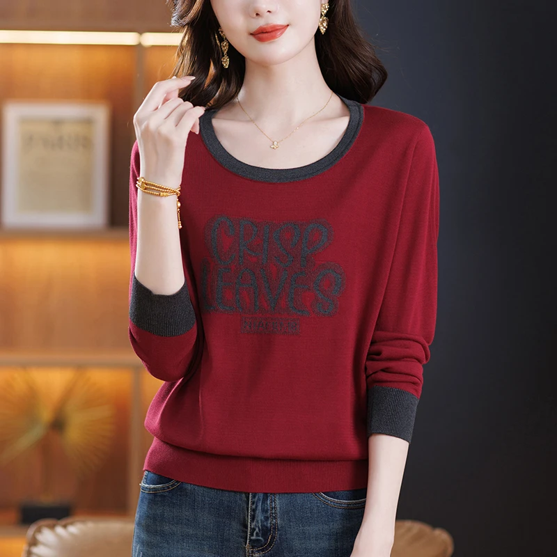 低领打底衫2025春秋新款薄款长袖针织上衣中年妈妈宽松时尚毛衣女