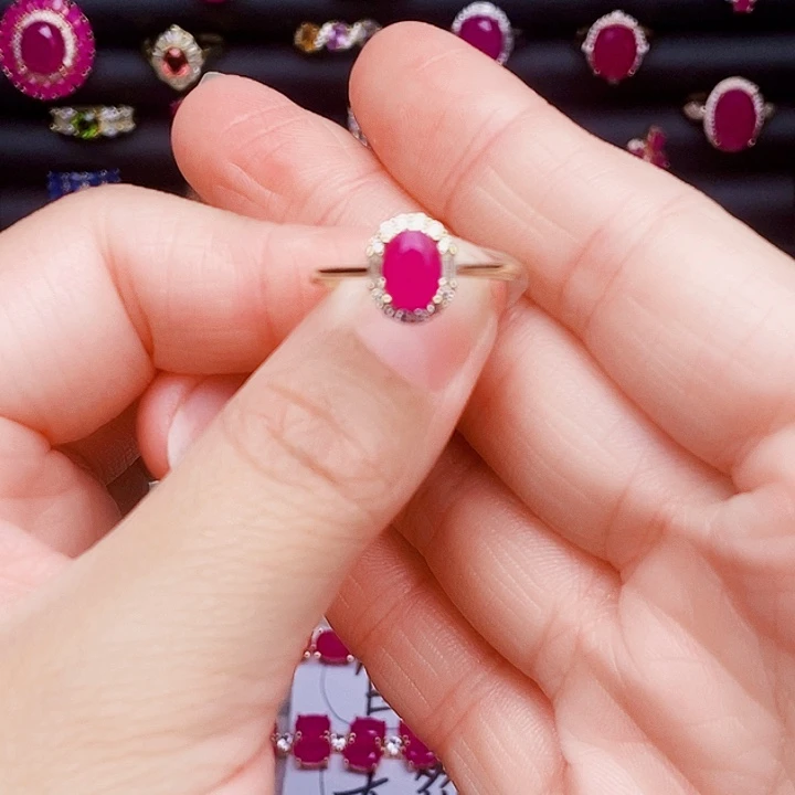 红宝石戒指银S925镶嵌