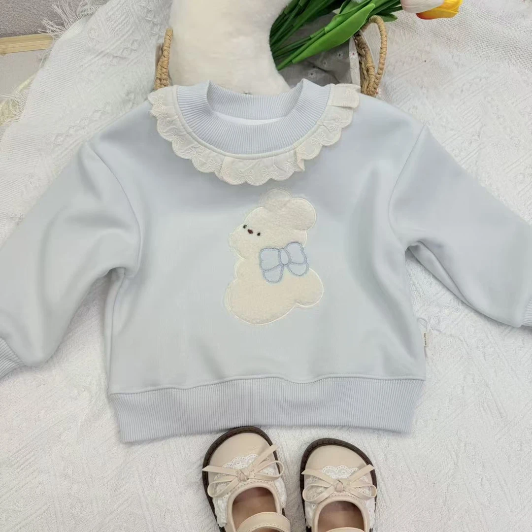 敏敏”蓝色清新小兔卫衣加绒加厚圆领打底25333