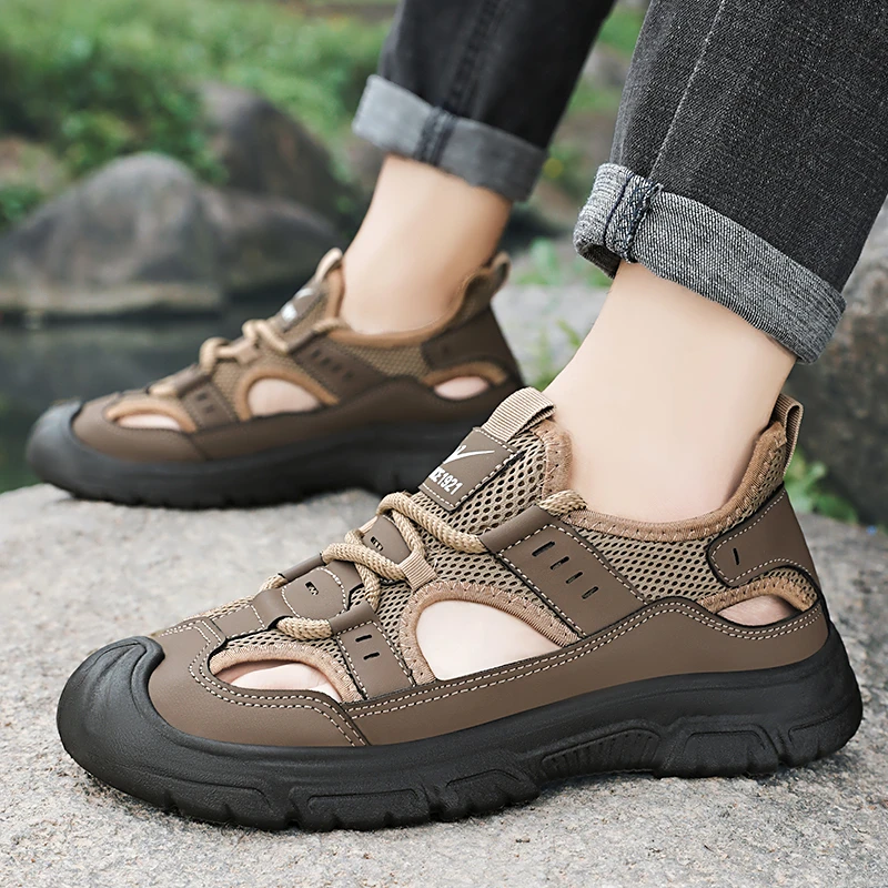 双星八特老北京男士夏季镂空洞洞鞋包头凉鞋软底防滑百搭休闲鞋男