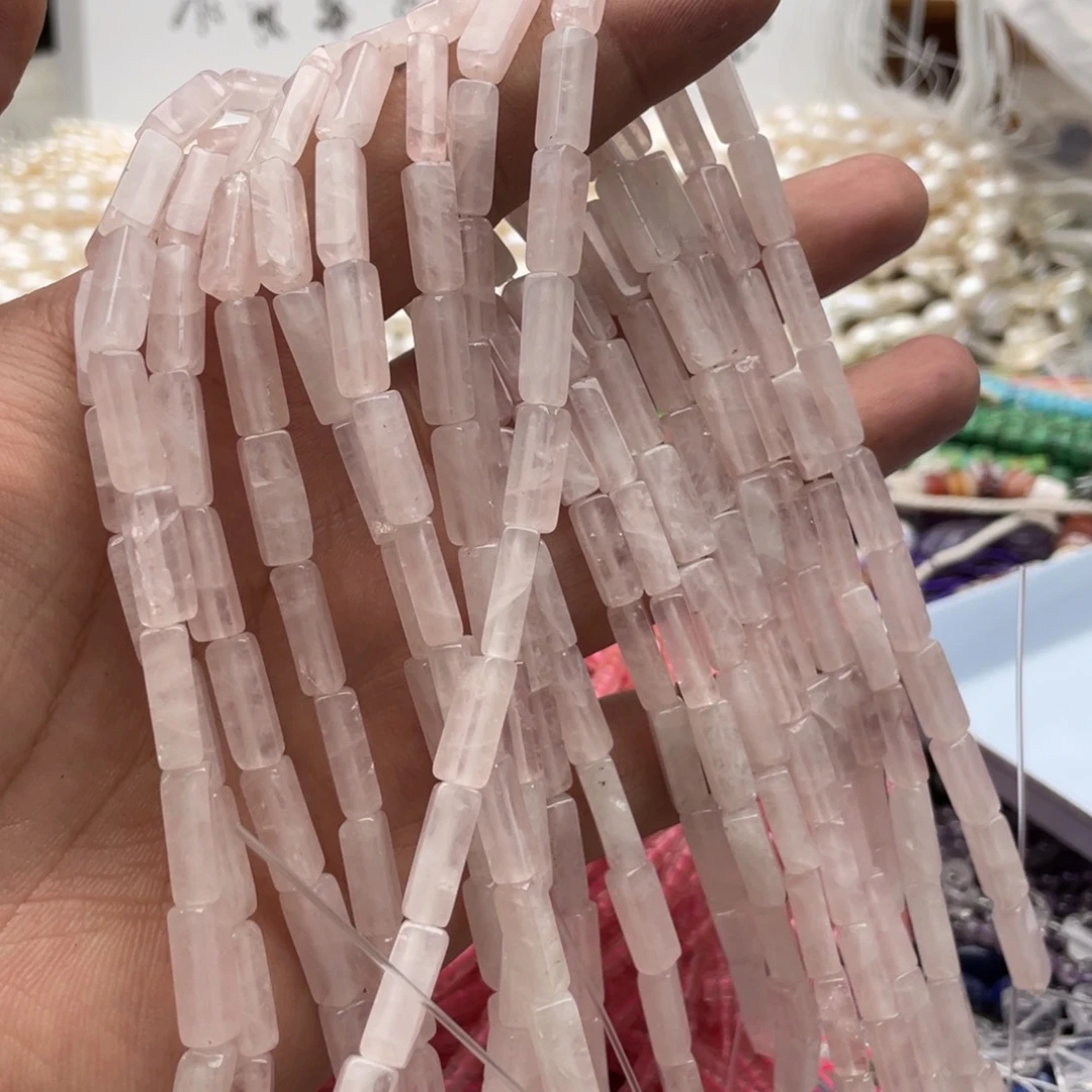 玛瑙/玉髓合金珠宝半成品一条装4*13mm粉水长方管
