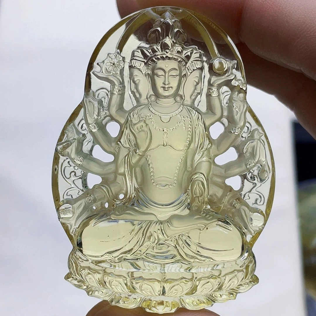 逍***遥未镶嵌水晶颈饰黄水晶大师精雕千手观音