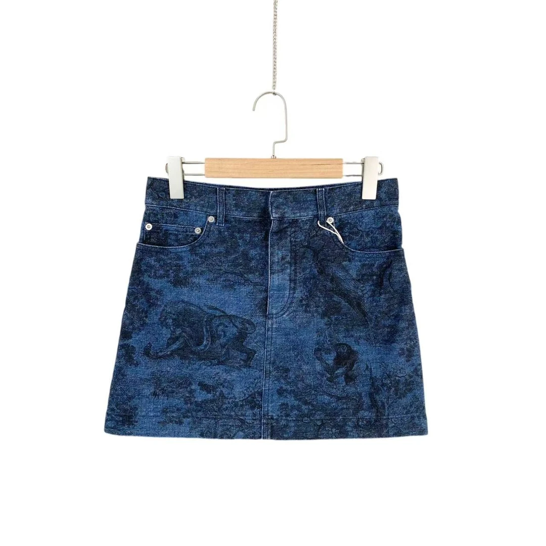 99新 DIOR/迪奥 aa2958  棉 深蓝色动物园系列牛仔半裙 36码