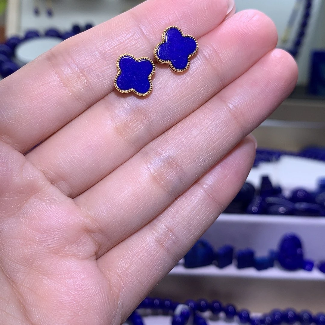 青金石合金天然原矿耳钉