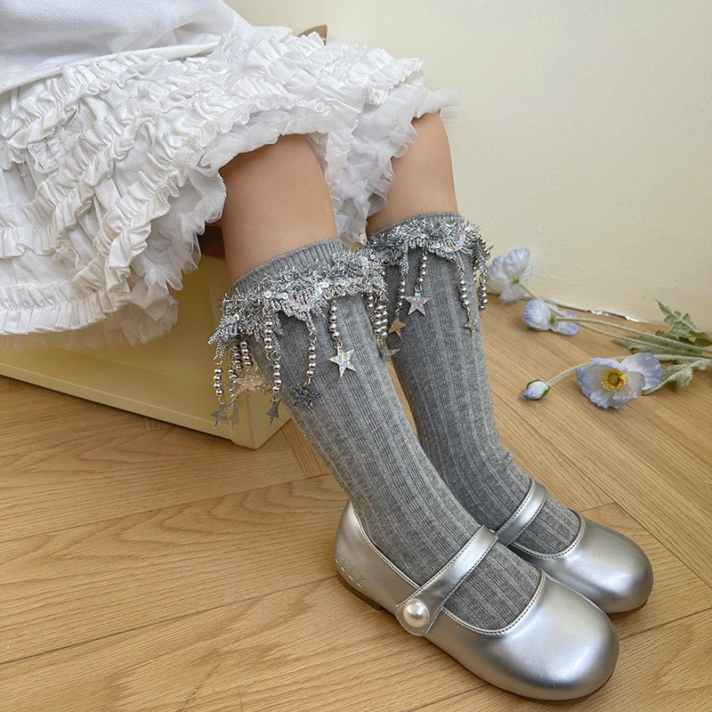 【现货】设计感亮片星星小腿中筒袜春秋季女童精致百搭