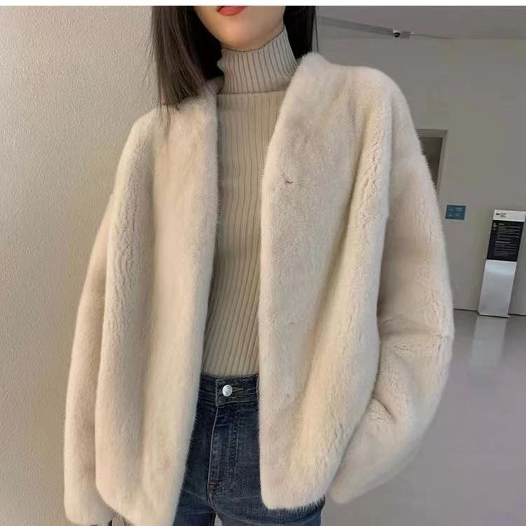 紫金短二天鹅绒毛毛外套V领女短款仿皮草秋冬气质款韩版奢华正品