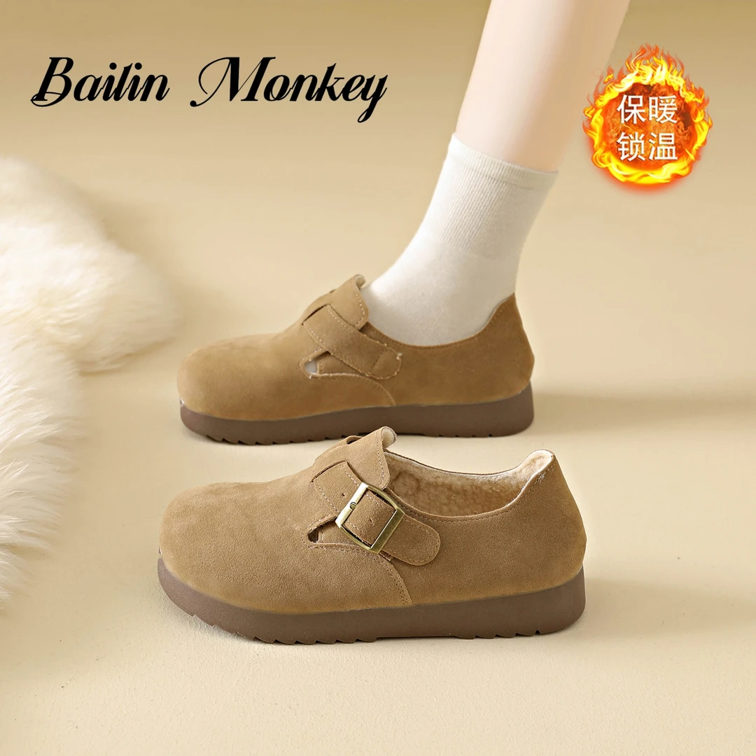 品牌旗舰女鞋2025新款毛毛鞋加绒保暖冬季勃肯鞋软皮复古休闲棉鞋