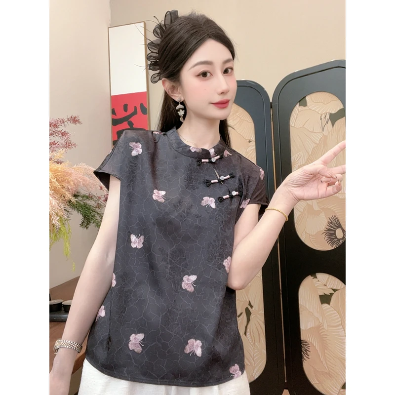 【逐光】2025夏季新款气质百搭显瘦新中式短袖女日常宽松