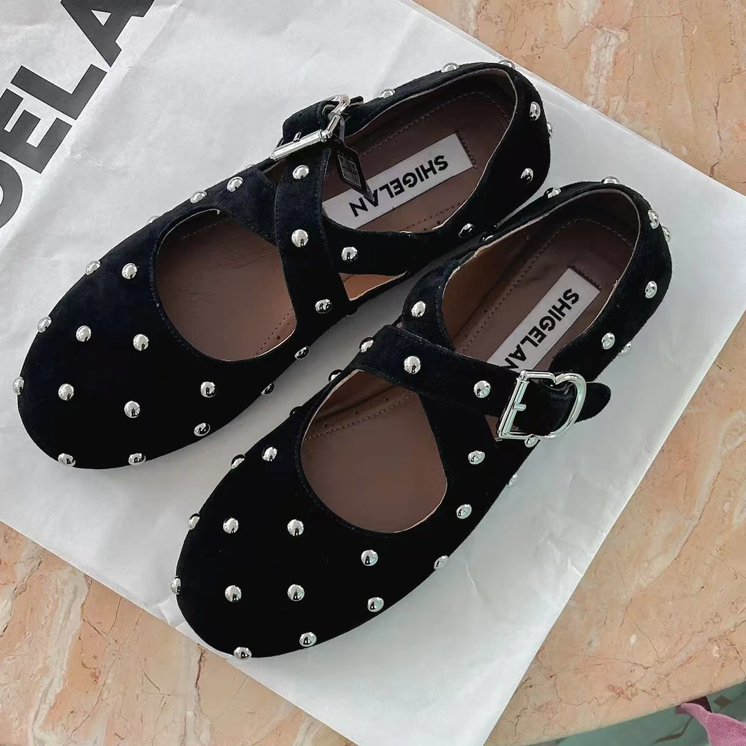 诗歌兰女鞋2025新款真皮时尚软底舒适休闲平底玛丽珍单鞋5600-12