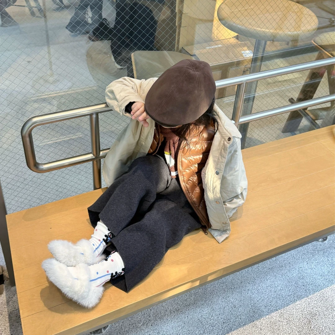 壹妈童装女童韩版秋冬休闲风时髦卡其色单排扣外套百搭灰色休闲裤