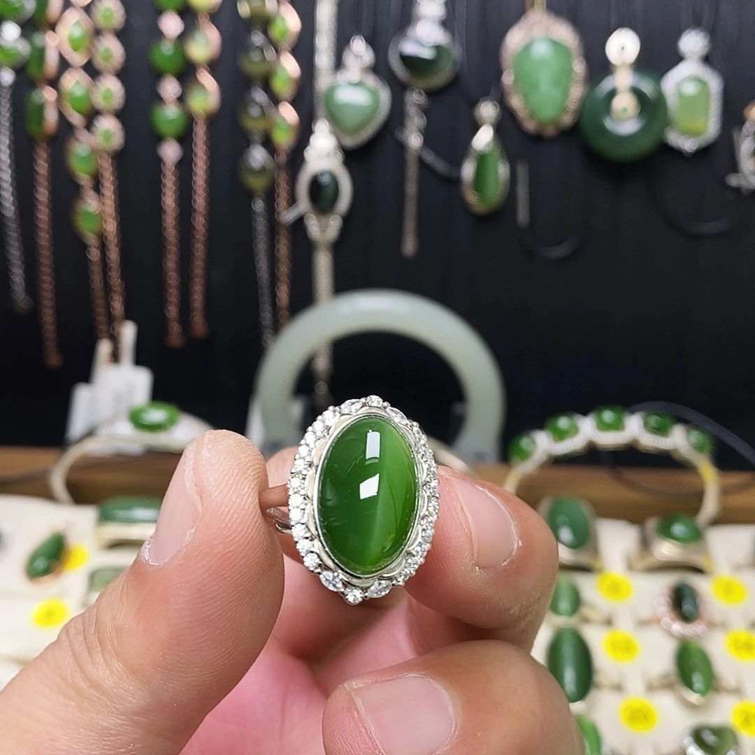 和田玉（碧玉）银S925镶嵌戒指