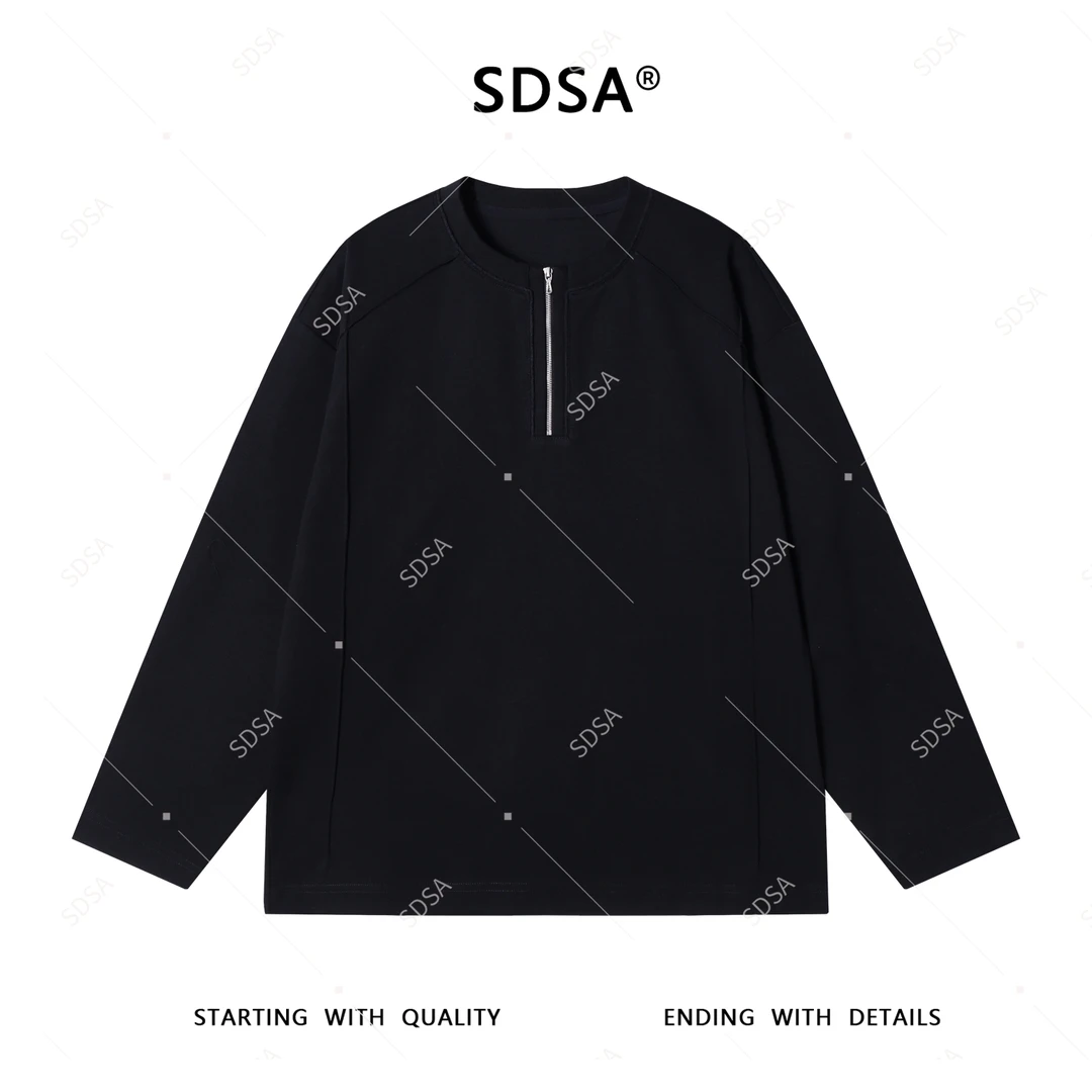 SDSA男士2025新款轻奢痞帅男装纯色简约半拉链圆领卫衣百搭时尚