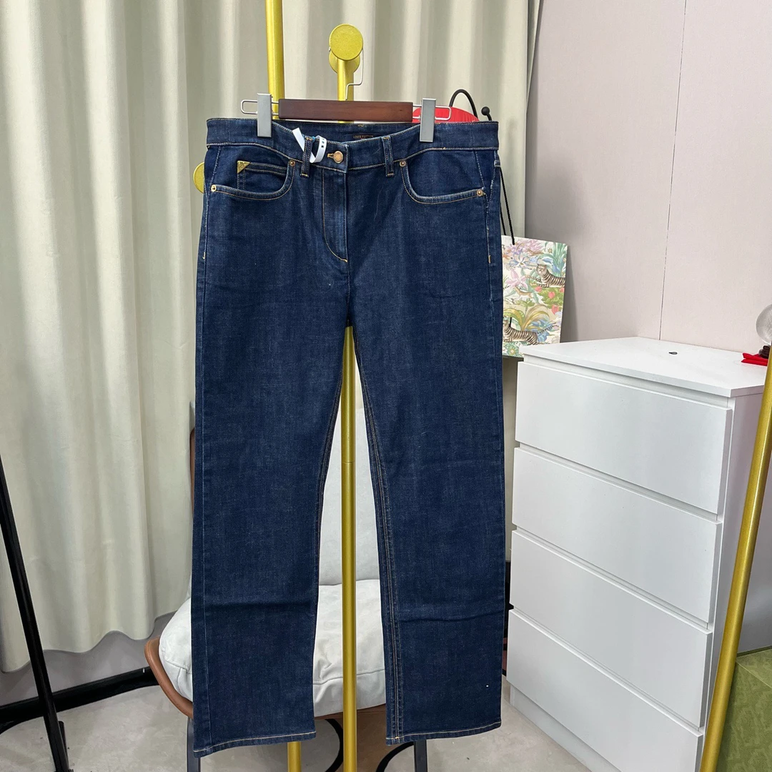 99新 LouisVuitton/路易威登 蓝色背后皮牌满印牛仔裤 40码 99新
