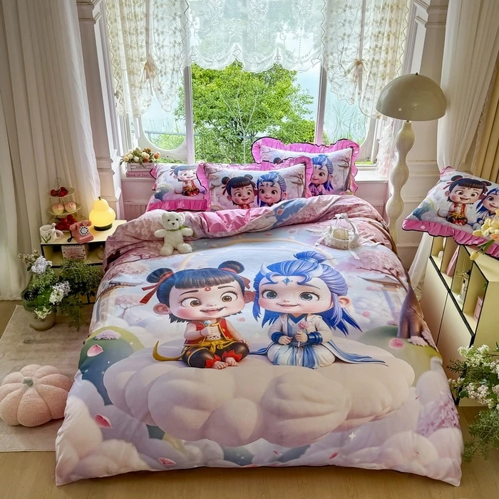 神龙哪吒卡通纯棉床上用品四件套学生宿舍床单被套三件套高颜值