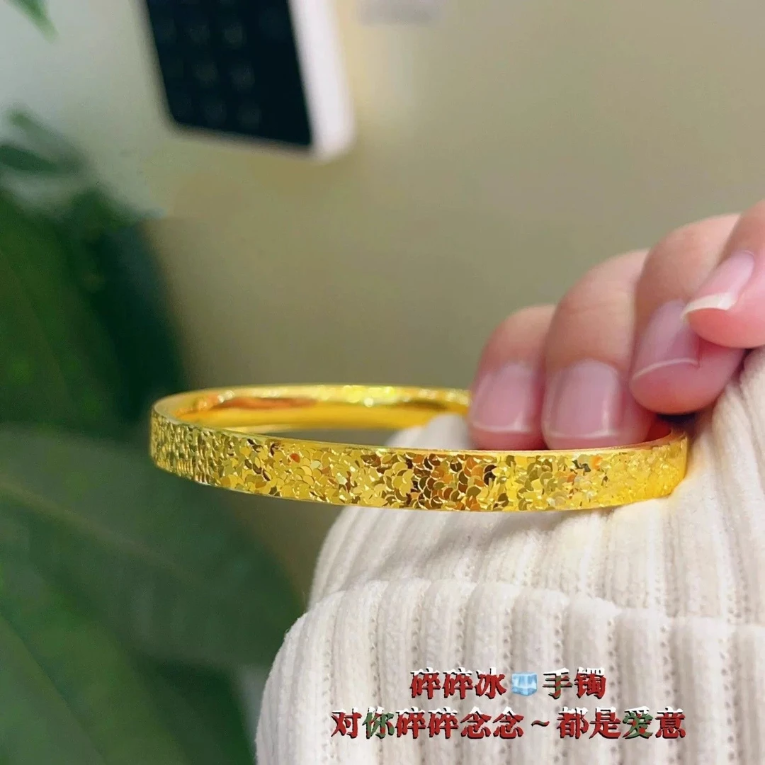 足银手镯 足银三面碎冰冰手镯女款气质时尚女士镯子