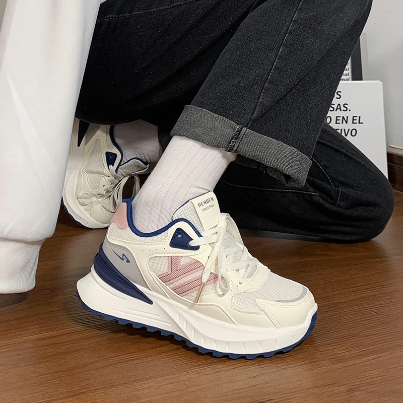 人本网面透气运动鞋夏季爆款百搭厚底增高舒适减震老爹鞋ins潮