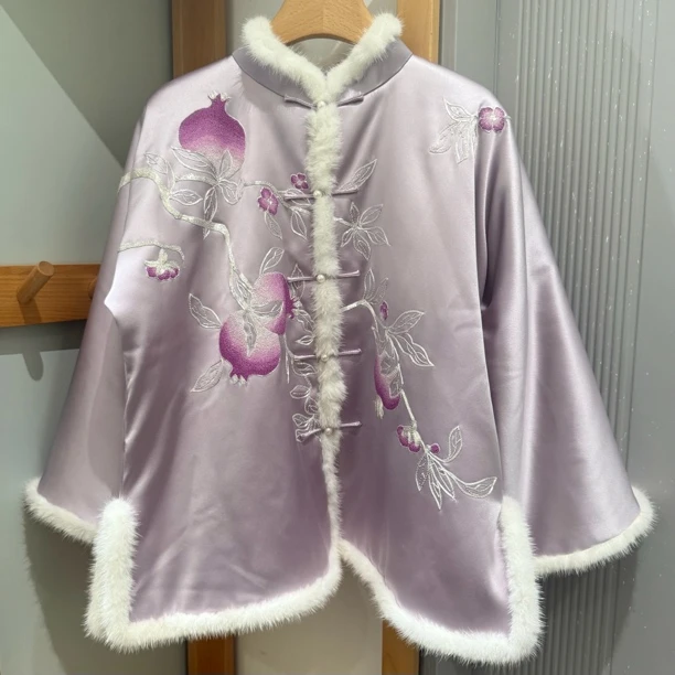 新中式石榴非遗打籽绣刺绣上衣长袖国风上衣气质百搭上衣棉服