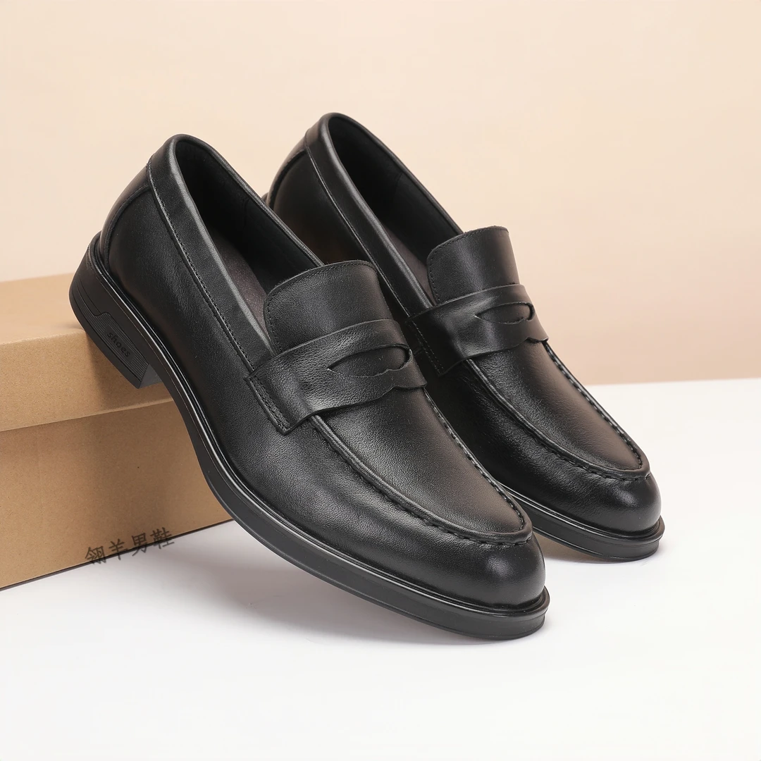 新款头层牛皮商务高档休闲真皮男鞋套脚一脚蹬软底男士上班皮鞋