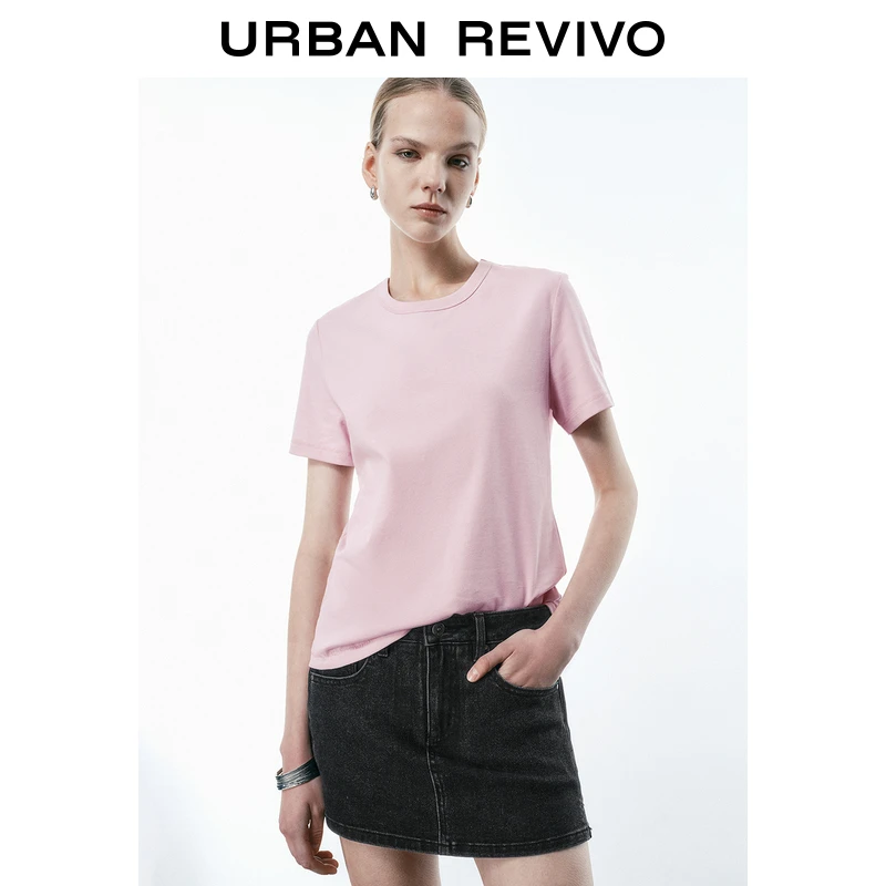 UR2025春季新款女装欧若风休闲简约百搭圆领短袖T恤UWB450023