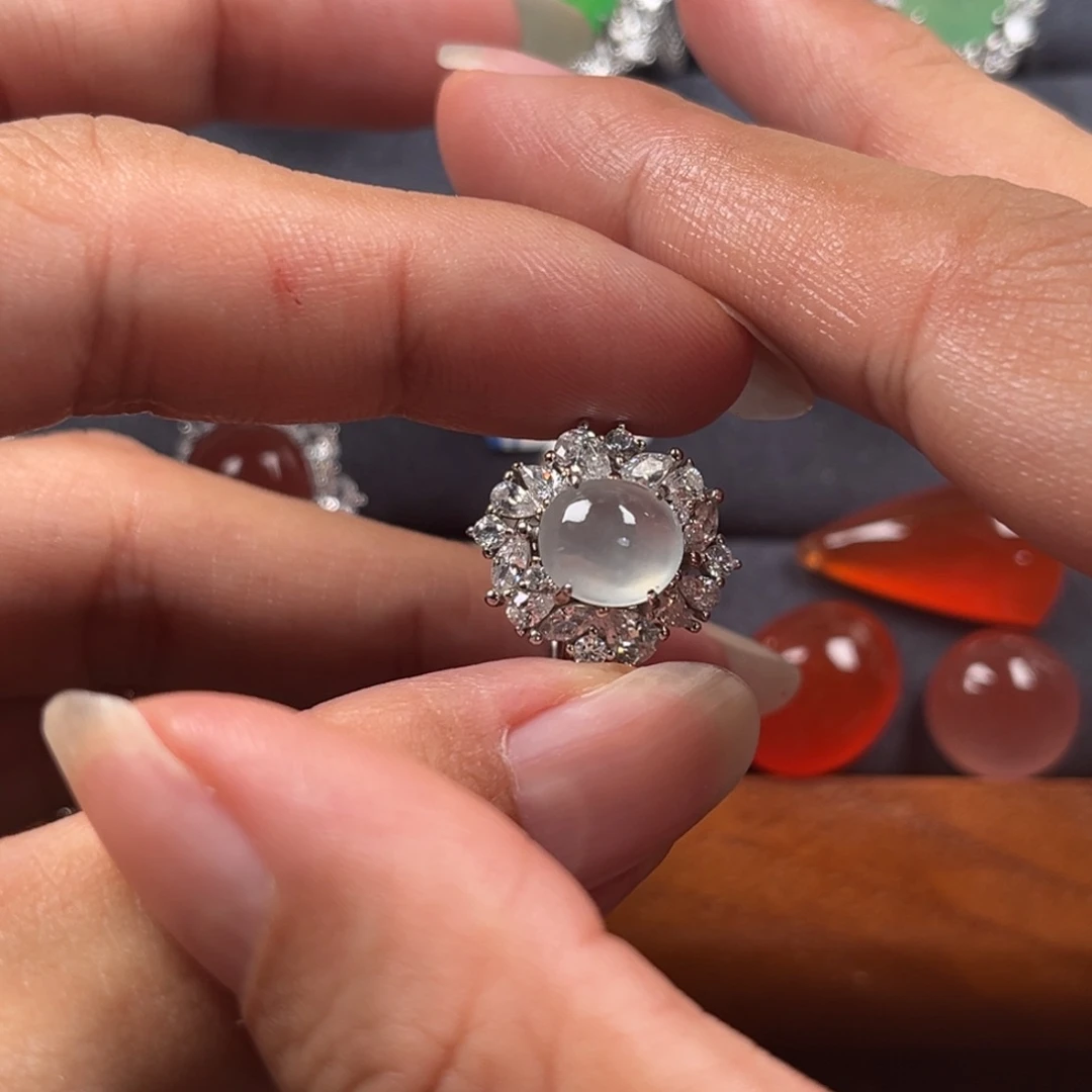 翡翠银S925镶嵌戒指缅甸天然翡翠Ａ货