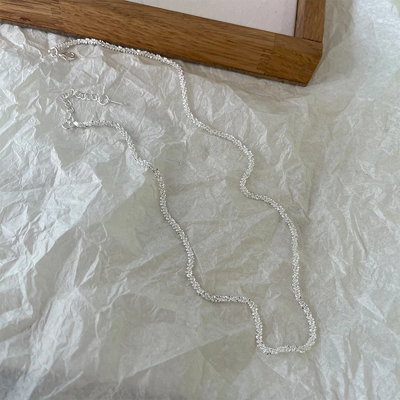 铜合金项链 波光粼粼银色素链锁骨链女高级感轻奢百搭毛衣链7017