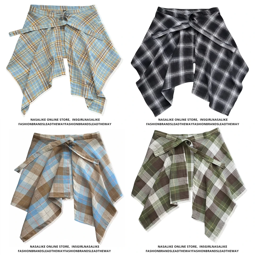 春夏百搭系带藏肉神器卫衣t恤叠穿格子屁帘男半身裙女高街下摆潮