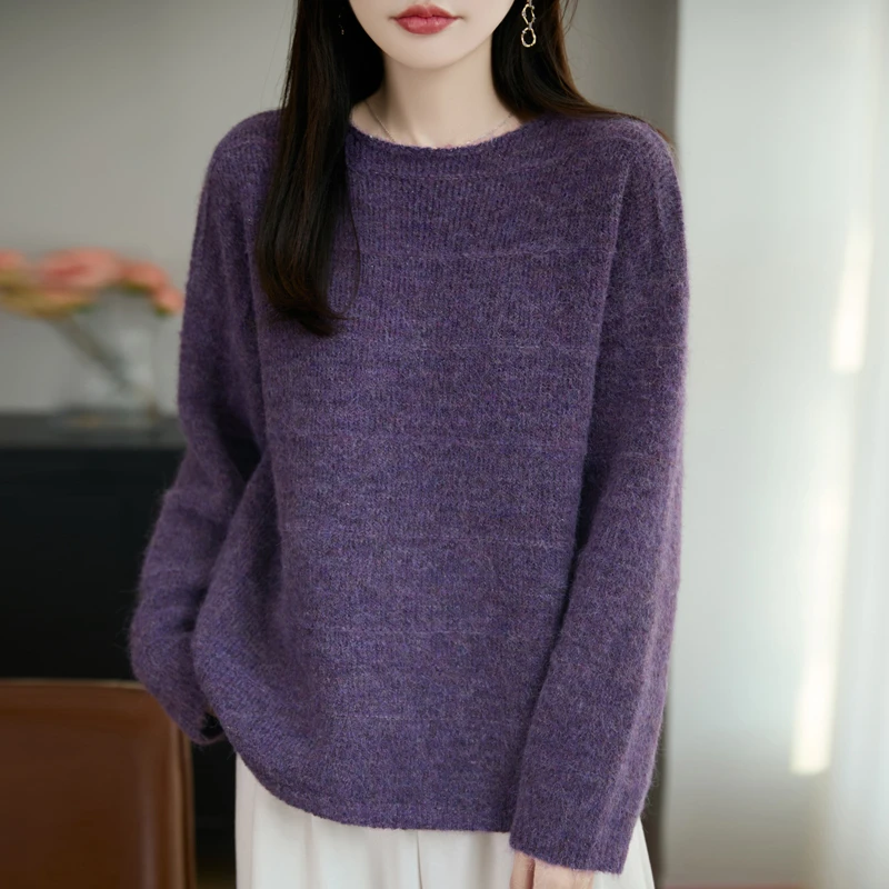 秋冬新款复古花纱软糯加厚针织毛衣女松弛感时尚宽松保暖打底毛衫