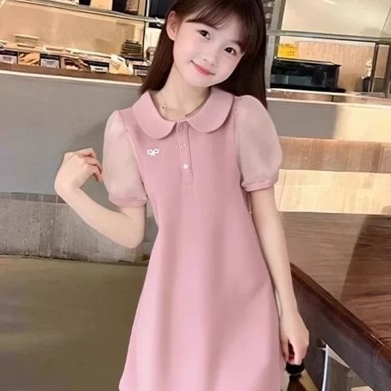 女童连衣裙2025夏季新款粉色polo领小众设计感甜美可爱洋气韩版